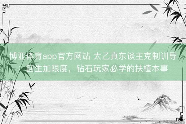 博亚体育app官方网站 太乙真东谈主克制训导：回生加限度，钻石玩家必学的扶植本事