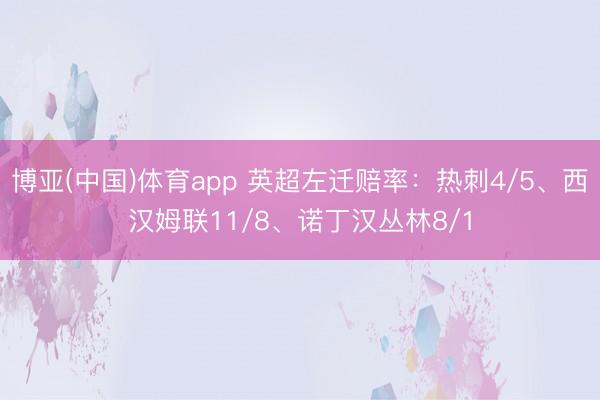博亚(中国)体育app 英超左迁赔率：热刺4/5、西汉姆联11/8、诺丁汉丛林8/1