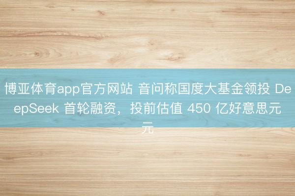 博亚体育app官方网站 音问称国度大基金领投 DeepSeek 首轮融资,投前估值 450 亿好意思元