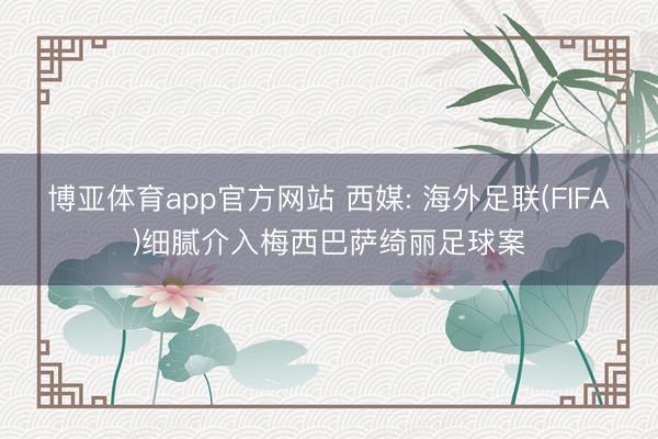 博亚体育app官方网站 西媒: 海外足联(FIFA)细腻介入梅西巴萨绮丽足球案