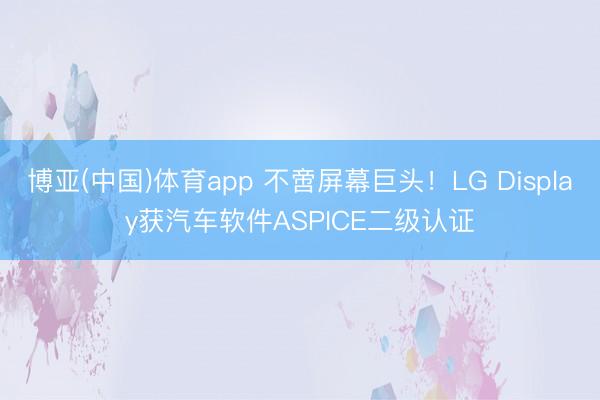博亚(中国)体育app 不啻屏幕巨头！LG Display获汽车软件ASPICE二级认证