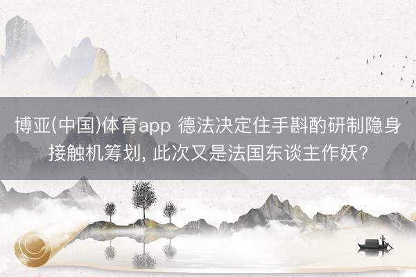 博亚(中国)体育app 德法决定住手斟酌研制隐身接触机筹划， 此次又是法国东谈主作妖?