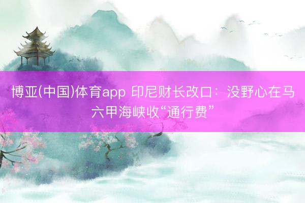 博亚(中国)体育app 印尼财长改口:没野心在马六甲海峡收“通行费”
